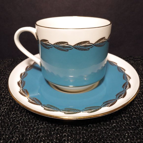 Vintage Tea Cup Mug and Saucer Aynsley 2725 Turquoise Blue Bone China England - Picture 2 of 8
